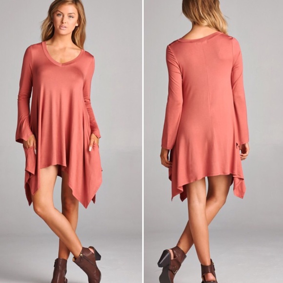 S-L Hi Low Bottom Hem Tunic Dress hidden pocket - Picture 3 of 5
