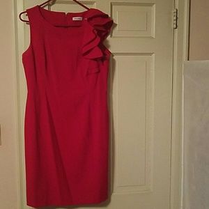 red ruffle sleeved dress