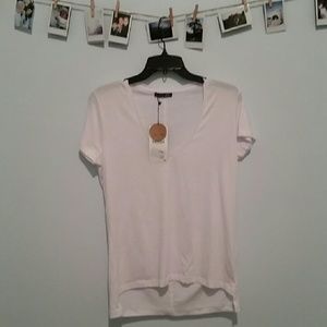 Zara white high low v-neck t-shirt