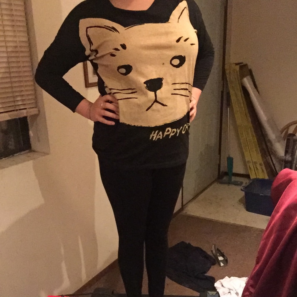 😺Happy cat black 3/4 shirt