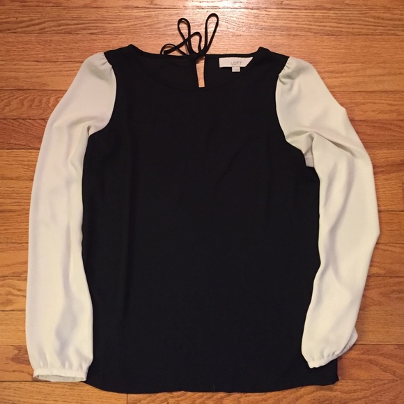 Black and white long sleeve polyester blouse