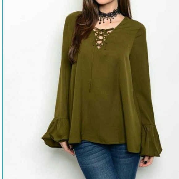 Olive green bell sleeved top