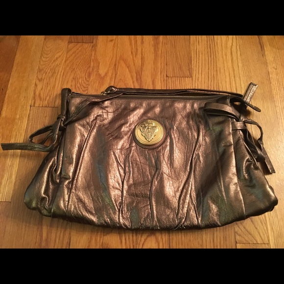 Auth Gucci Hysteria Bronze Large Leather Clutch