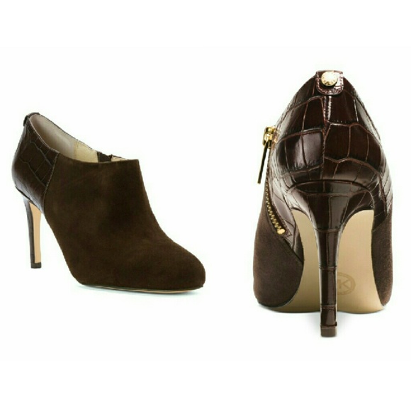 New! MICHAEL KORS Bootie Suede Croc Ankle Boots - Picture 3 of 8