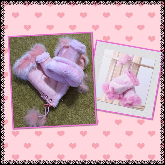 Faux suede rabbit fur wrist fingerless gloves - Picture 2 of 2