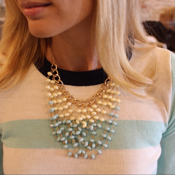 Mint and ivory beaded chain necklace set - Picture 2 of 3