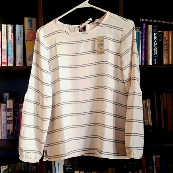 XSP Loft Cream Striped Lantern Blouse