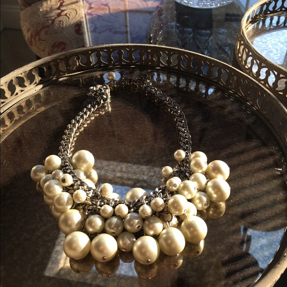 Pearl beaded silver chain necklace