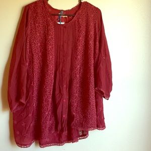 NWT Kyla Seo Maroon Embroidered Tunic Blouse