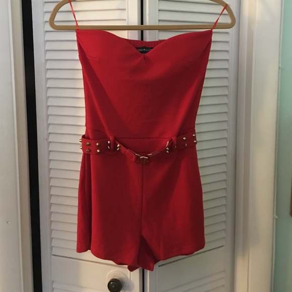 Red romper with belt