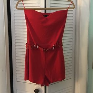 Red romper with belt