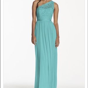 Long one shoulder lace dress (spa) Davids Bridal
