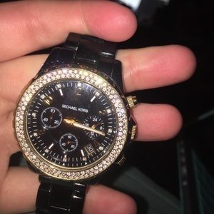 Michael Kors black watch with gold & crystal trim