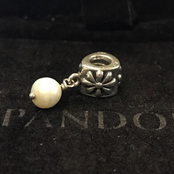 Authentic Pandora silver white pearl dangle charm