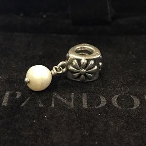 Authentic Pandora silver white pearl dangle charm