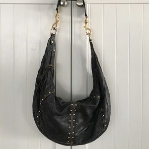 Fossil black leather studded hobo