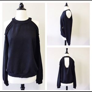 Cold shoulder distressed sweatshirt