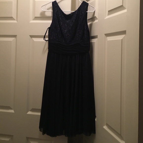 Navy blue sequin and lace topped dress