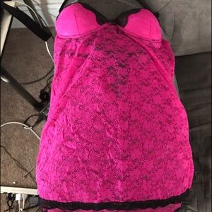 Size Large pink lace with black trim chemise