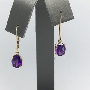 14K Yellow Gold Natural Amerhyst Dangling Earrings