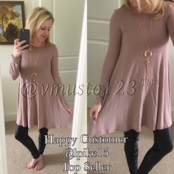 LIGHT BEIGE LONG SLEEVE SWING DRESS - Picture 2 of 3