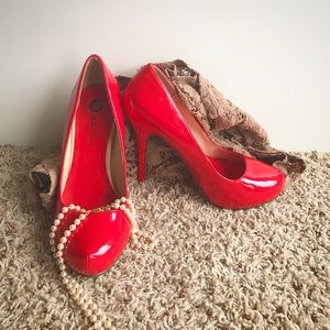 Coral Red Patent Leather Heels