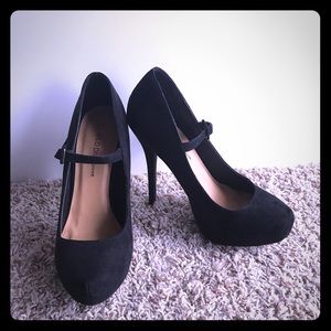 Black Suede Mary Jane Platform Heels
