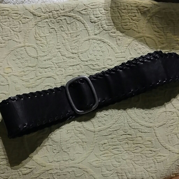 Black Soft Leather Look Adjustable Wide Belt