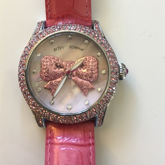 Betsey johnson pink rhinestoned watch