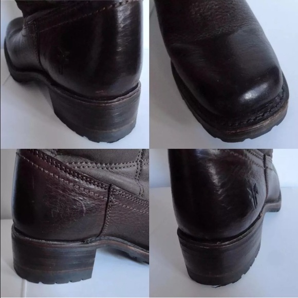 Vintage FRYE Quilted Brown Leather Tall Riding Boots 6 B Made in USA - Picture 2 of 4