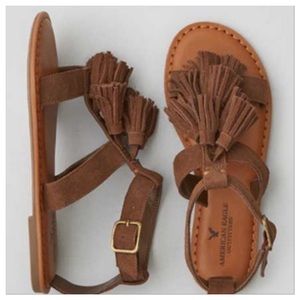 American Eagle Suede Fringe Tassel Sandals