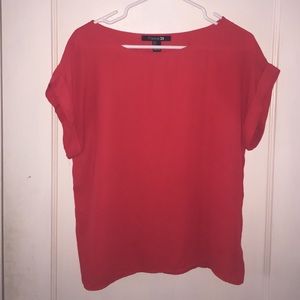 Red chiffon short sleeved blouse
