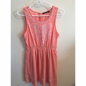 Cinch Waist Tank Dress - Peach/Light Coral
