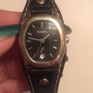 Black leather band Fossil watch