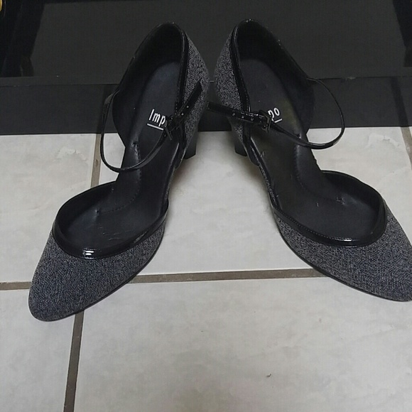 Black/White fabric heel with ankle strap - Picture 2 of 2