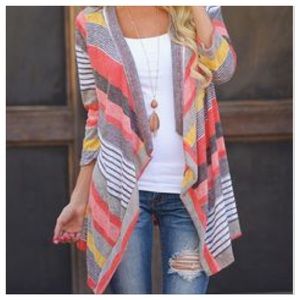 Coral Striped Cardigan