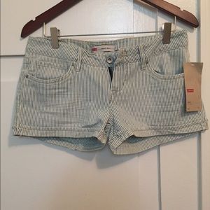 Levi's Blue and White Striped Jean Shorts