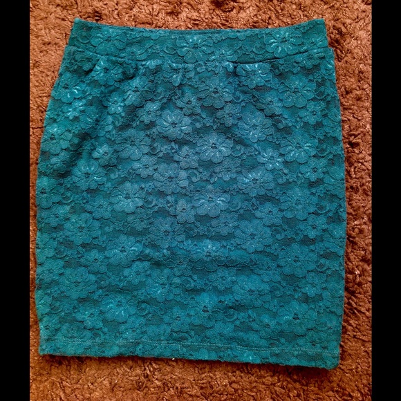 Turquoise green Floral net skirt