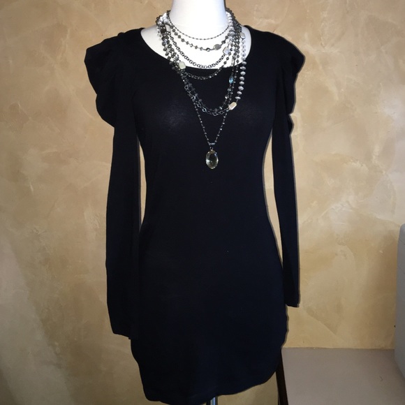 Cotton long sleeve black mini dress