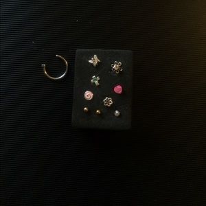 Set of 10 nose studs and ring
