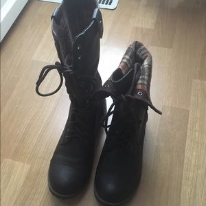 Dark Brown Lace Up/Fold Down Combat Boots