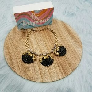 J. Crew jeweled fan statement necklace black gold