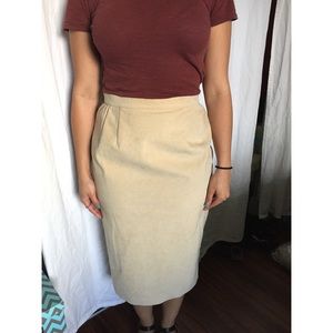 Beige suede pencil skirt