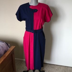 Colorblock Blue/Pink Midi Vintage Dress Colorblock Blue/Pink Midi Vintage Dress