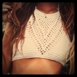 Boho Crochet Knit Tie Halter Top Bralette
