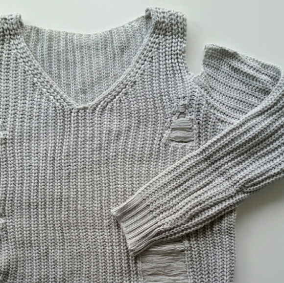 Cold Shoulder Shredded/Distressed Sweater Dress - Picture 3 of 5