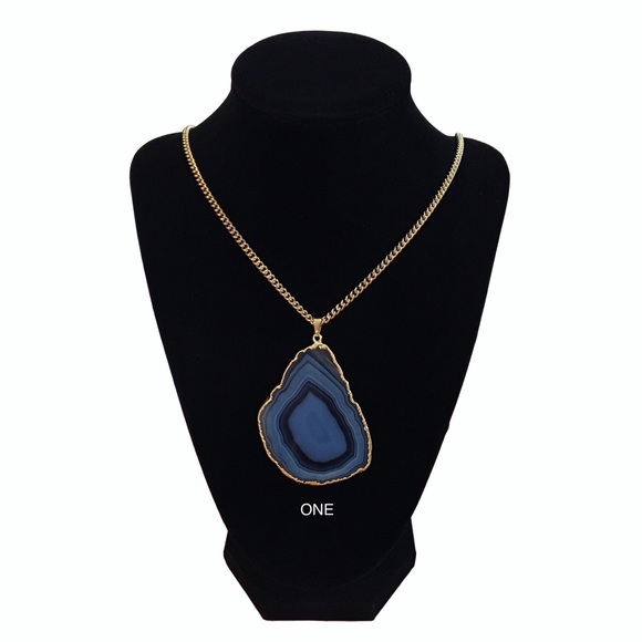 💥 CLEARANCE Gold Edge Denim Blue Agate Necklace - Picture 2 of 4