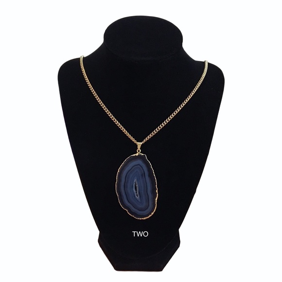 💥 CLEARANCE Gold Edge Denim Blue Agate Necklace - Picture 3 of 4
