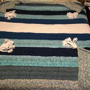 Hand knit blanket Nautical colors queen size