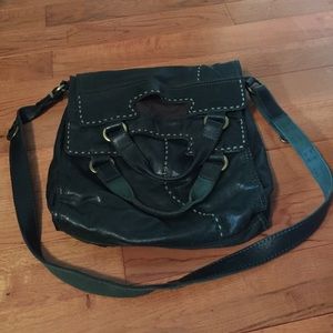 Dark green leather cross body Lucky Brand bag.